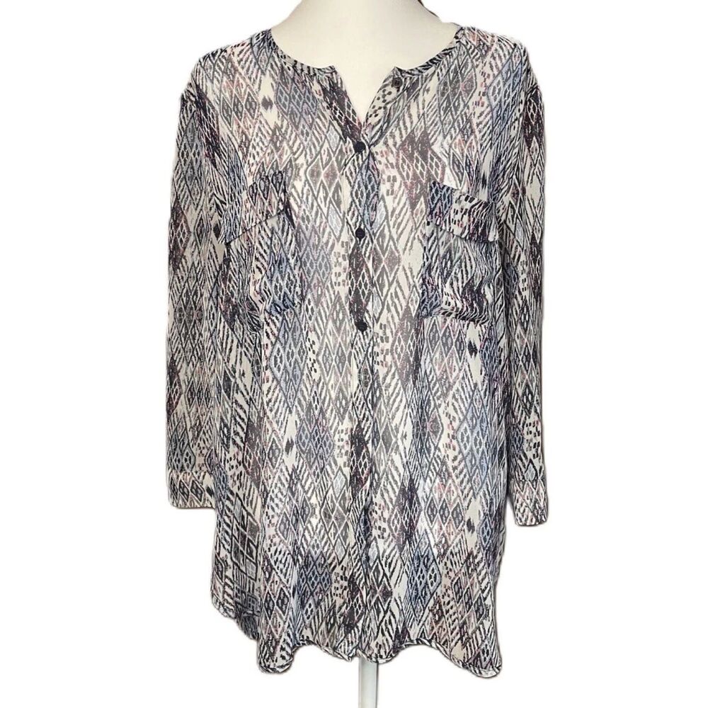 Creative Commune Sheer Cut Out Aztec Print Tunic Med